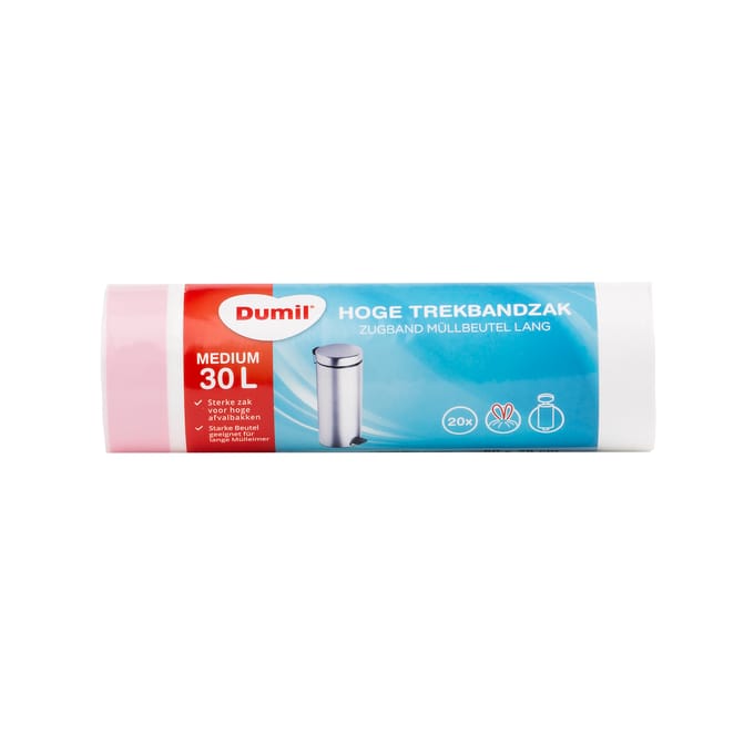 Dumil Afvalzakken met Trekband Hoog 30 liter 20 stuks