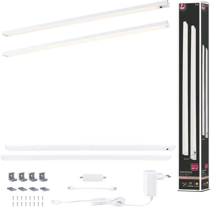 LED-onderkastverlichting Inline Startersset 3000K dimbaar 2x6W 550x26 mm 2x500lm 230/24V Wit mat