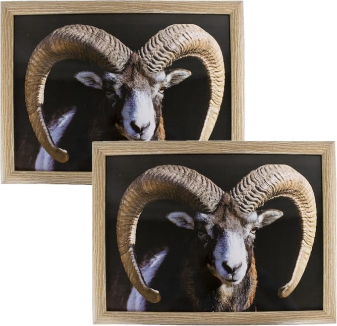 Mars & More Schootkussen - 2x stuks - laptray - ram / schaap print - 33 x 43 cm - ontbijt op bed - lezen