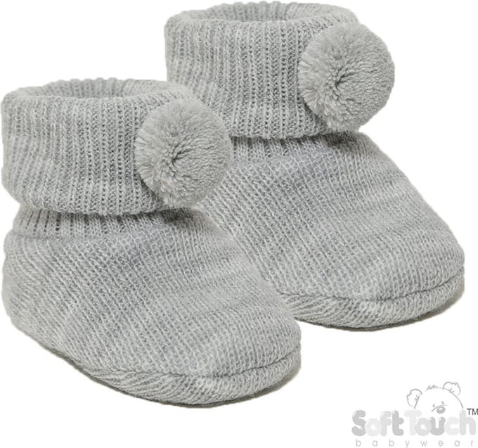 Soft Touch Babyslofjes Pompom 0-3 Maanden Unisex Grijs S408-G