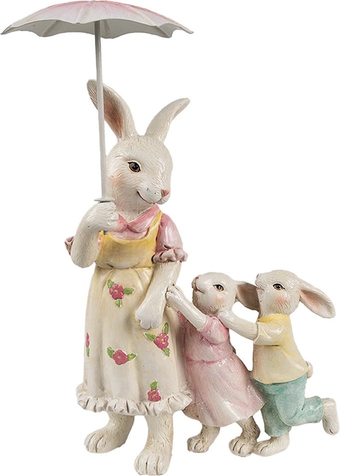 Clayre & Eef Decoratie Beeld Konijn 16x9x22 cm Wit Roze Kunststof