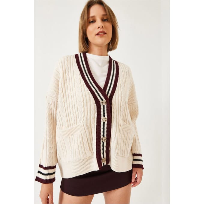 Geprinte Breikleding Cardigan met V-hals en Zakken