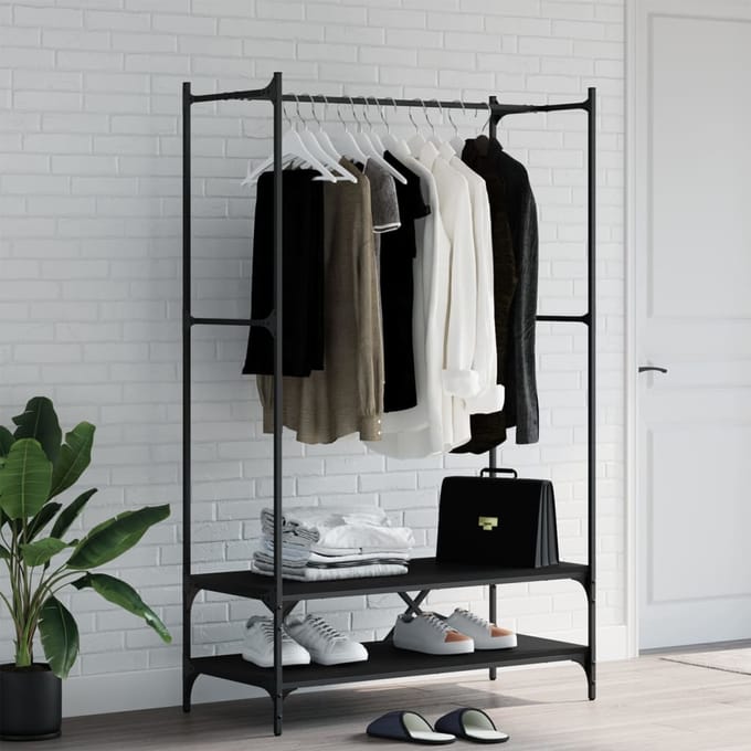 Vidaxl Kledingrek, Met Planken, Zwart, Materiaal Houtvezelplaat