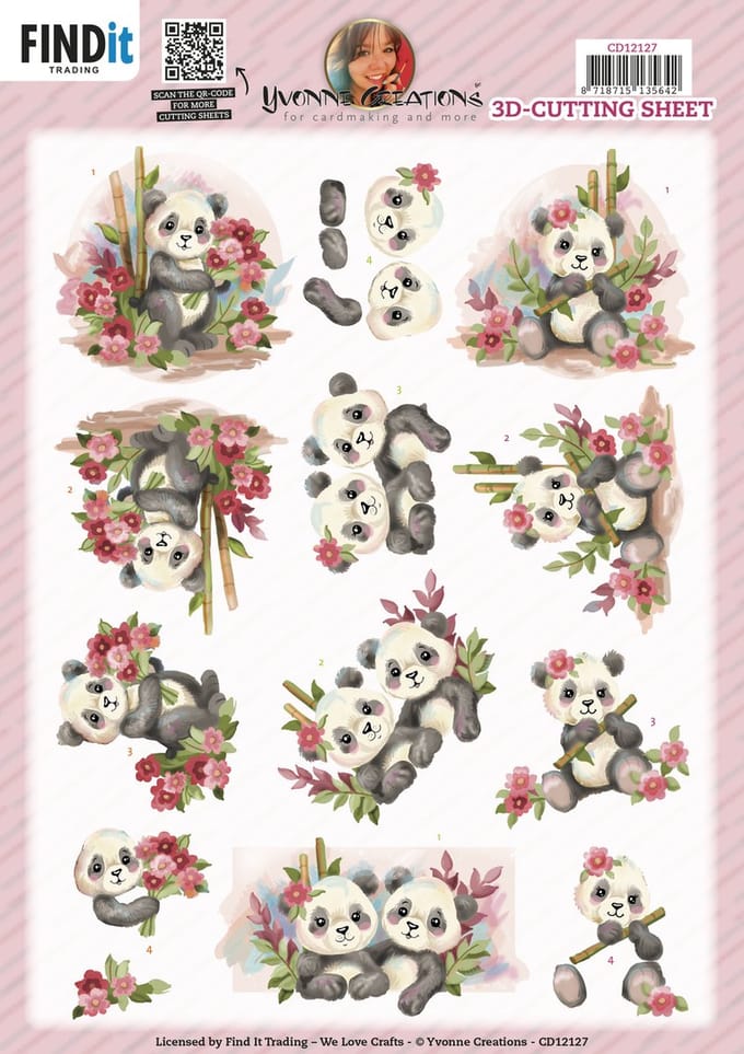 3D Cutting Sheet - Yvonne Creations - Lieve panda 10 stuks