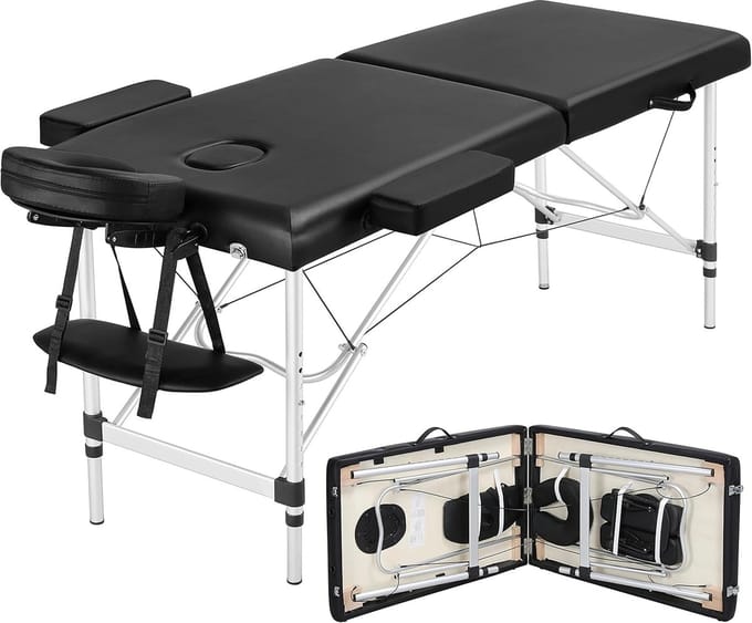 Inklapbare massagetafel met verstelbare hoogte en accessoires