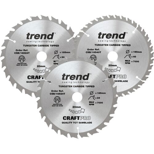 Trend cirkelzaagblad 165x20x1,5mm 24T/24T/40T (3 Stuks)