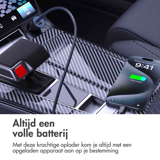 imoshion Autolader 2x USB C - Snellader 30W - Compacte Auto Oplader - USB lader - Zwart