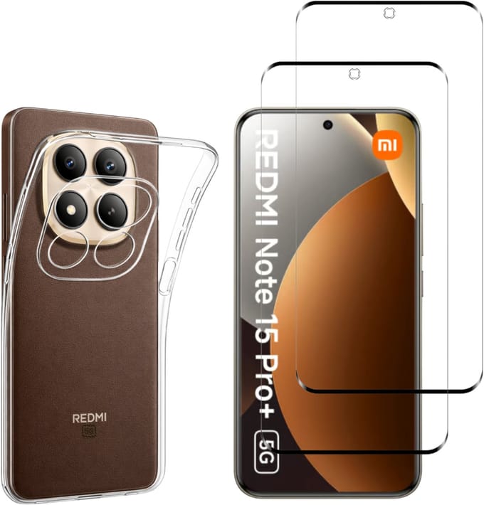 Coque arrière transparente en silicone pour Xiaomi Redmi Note 15 Pro Plus 5G avec 2 verres trempé - protection d'écran