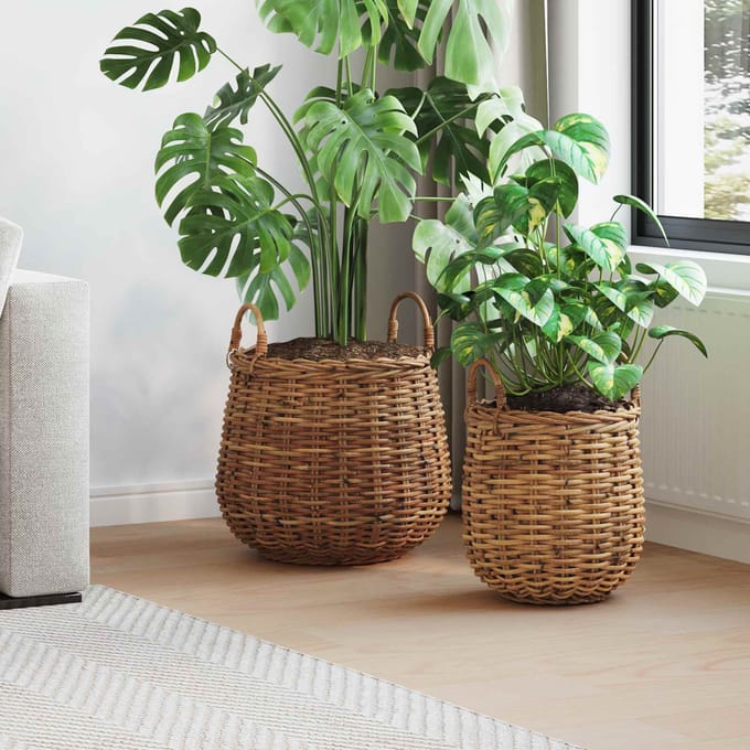 vidaXL - Plantmand - met - opslag - GENDT - 2 - st - Natuurlijk - Bruin - Kubu - Rattan