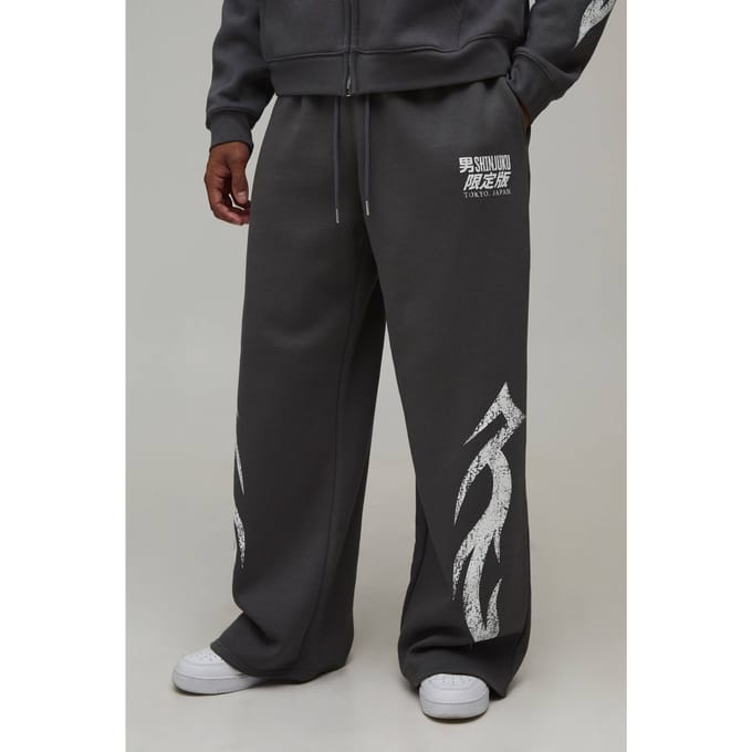 Wijde Pijpen Tokyo Moto Print Jogger | Charcoal | Size XL