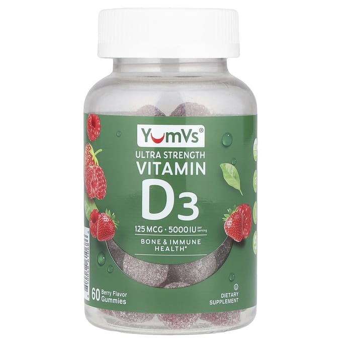 YumVs, vitamine D3, baies, 2 500 UI, 60 gummies