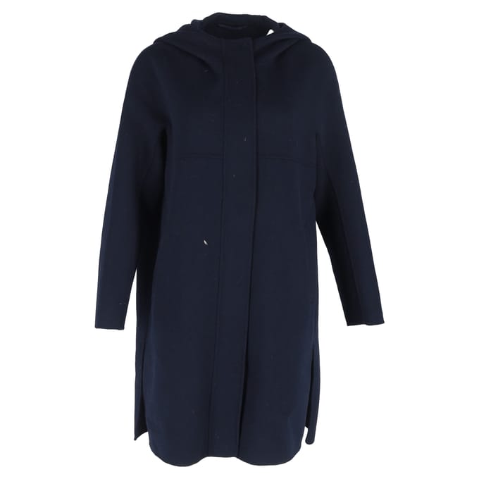 Max Mara Gewatteerde Jas met Kap in Marineblauwe Wol