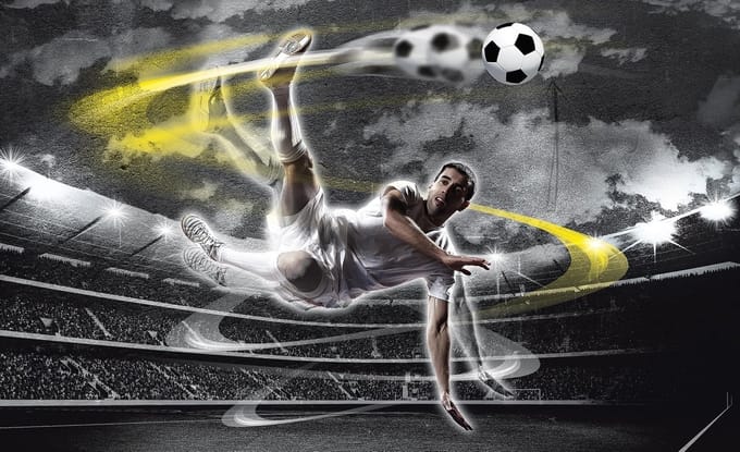 Fotobehang Vlies | Voetbal | Grijs, Geel | 368x254cm (bxh)