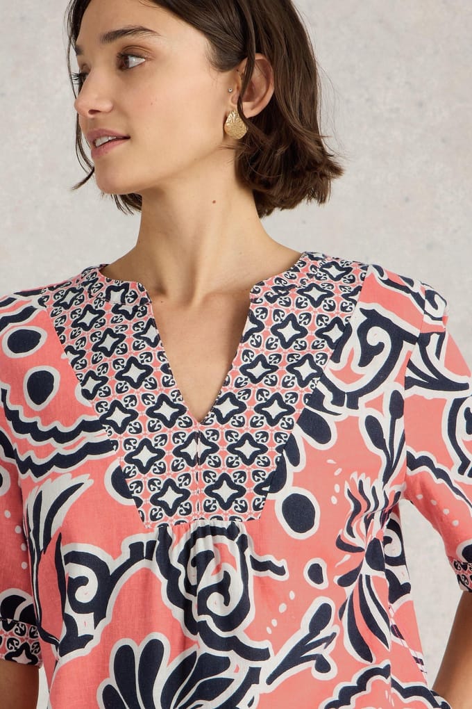 White Stuff Ash Linen Blend Top Coral Print Taglia: 8 | Magliette intime Outlet | Donna | Bianco