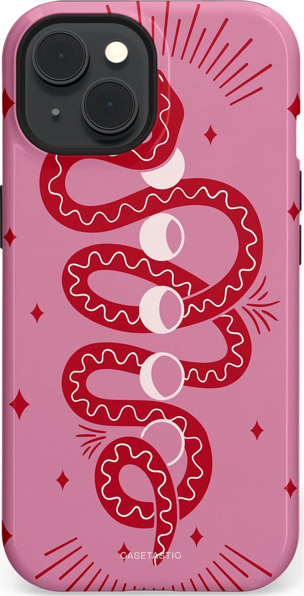 Casetastic hoesje geschikt voor Apple iPhone 15 - MagSafe - Dubbellaagse bescherming - Eclipseslang - Fashion Case - Lila Koraal