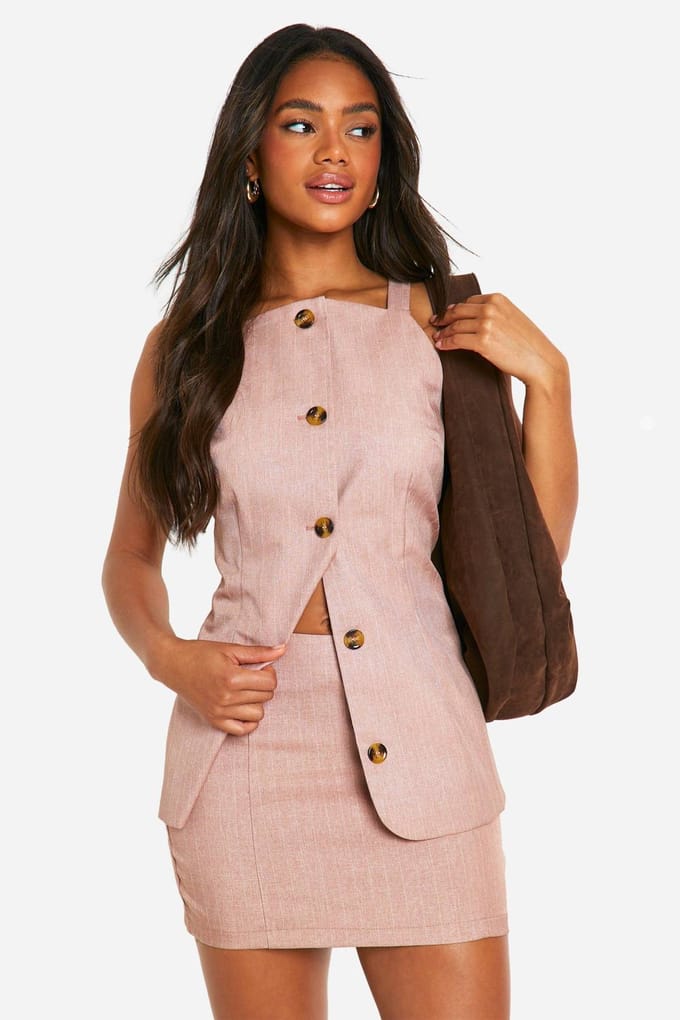 boohoo Dames Premium Pinstripe Longline Gilet | Rose | Maat: 6