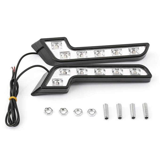 2PCS 12V Lampe de Conduite en Forme de L Feu de Jour Feu Antibrouillard Accessoires de Voiture Durables Imperméables noir