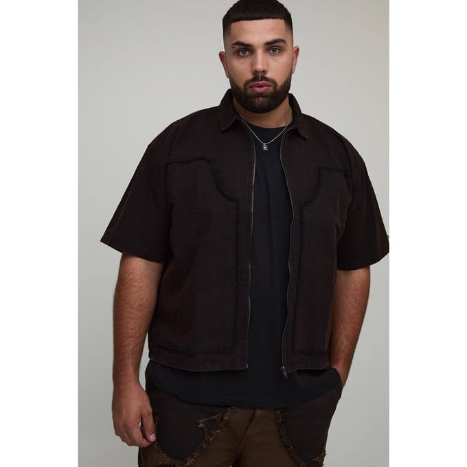 Plus Bleach Wash Carpenter Shirt | Black | Size 2XL