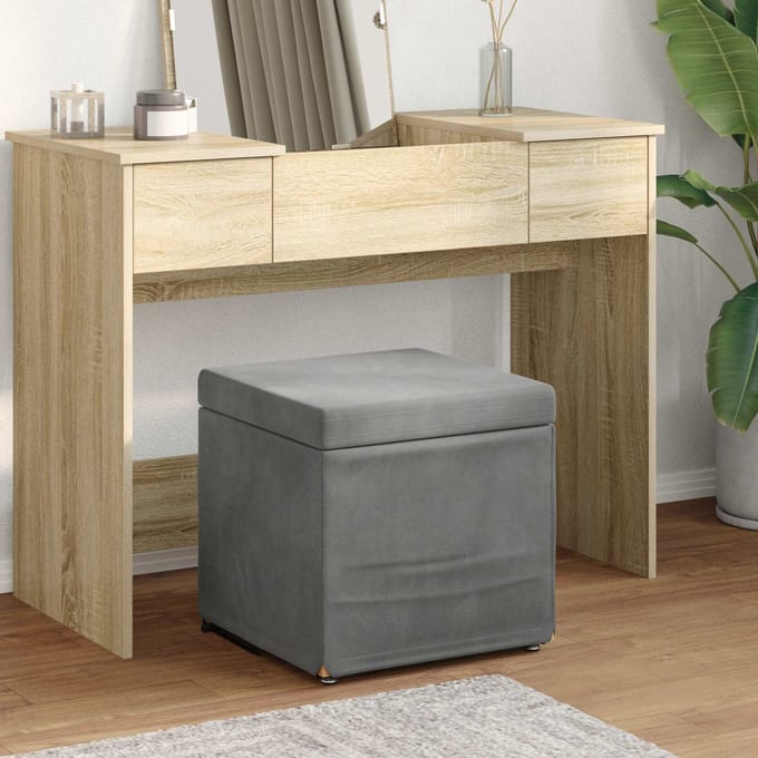 vidaXL - Kruk - Donkergrijs - 41 - x - 41 - x - 40 - cm - Velvet - en - Geengineerd - Hout