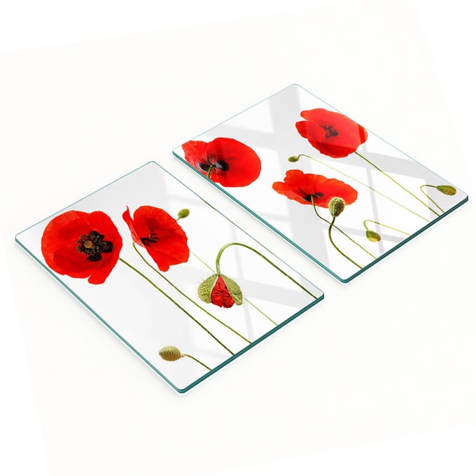 Set van gehard glazen snijplanken met klaprozenpatroon, 2x40x52 cm