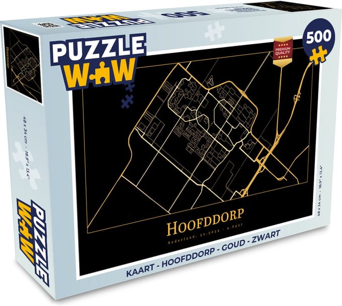 Puzzel Kaart - Hoofddorp - Goud - Zwart - Legpuzzel - Puzzel 500 stukjes