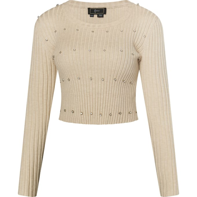 Faina trui met strassteentjes Dames lichtbeige