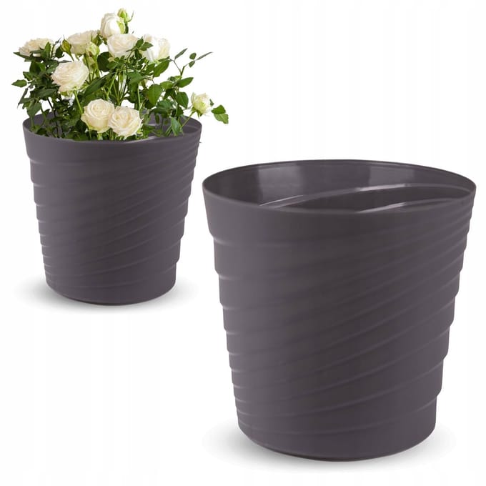 Moderne Geribbelde Plantenbak met Inzet - Grijs 22cm