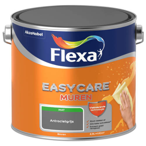 Flexa Easycare Muurverf Mat - Antracietgrijs - 2,5 liter