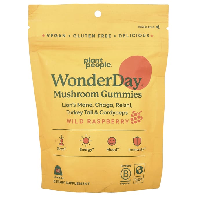 Plant People, Wonderday®, mushroom gummies, wild raspberry, 60 gummies