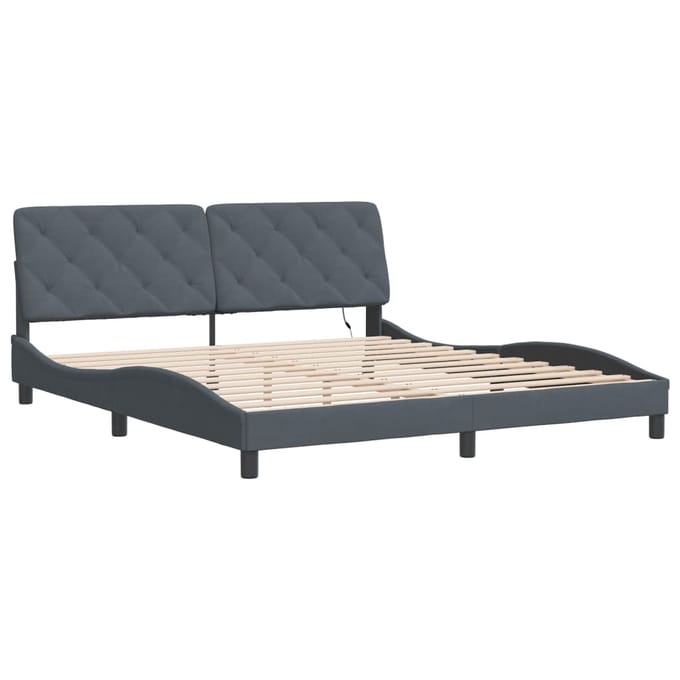 vidaXL - Bedframe - met - LED - zonder - matras - fluweel - donkergrijs - 180x200 - cm