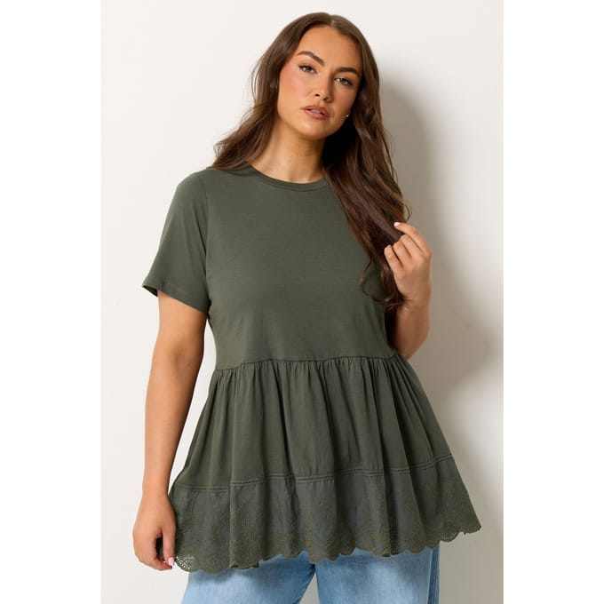 Yours Groene Gelaagde Peplum Top Size 42