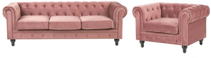 CHESTERFIELD - Bankenset - Roze - Fluweel