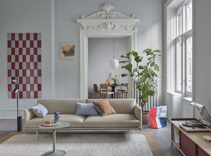 Muuto Outline 3-zitsbank - gepolijst aluminium - ecriture 240/ grey