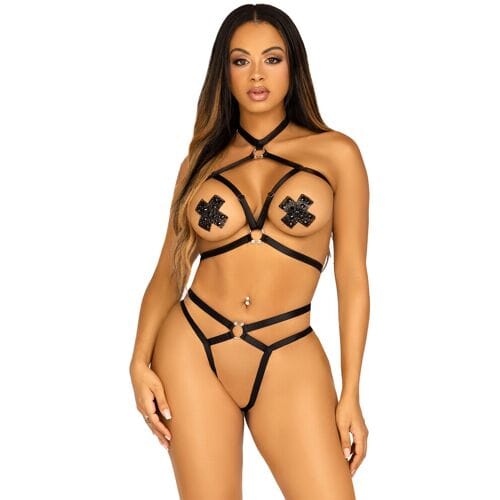 Satin elastic harness teddy
