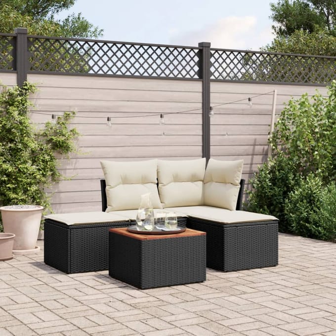 vidaXL - 5-delige - Loungeset - met - kussens - poly - rattan - zwart