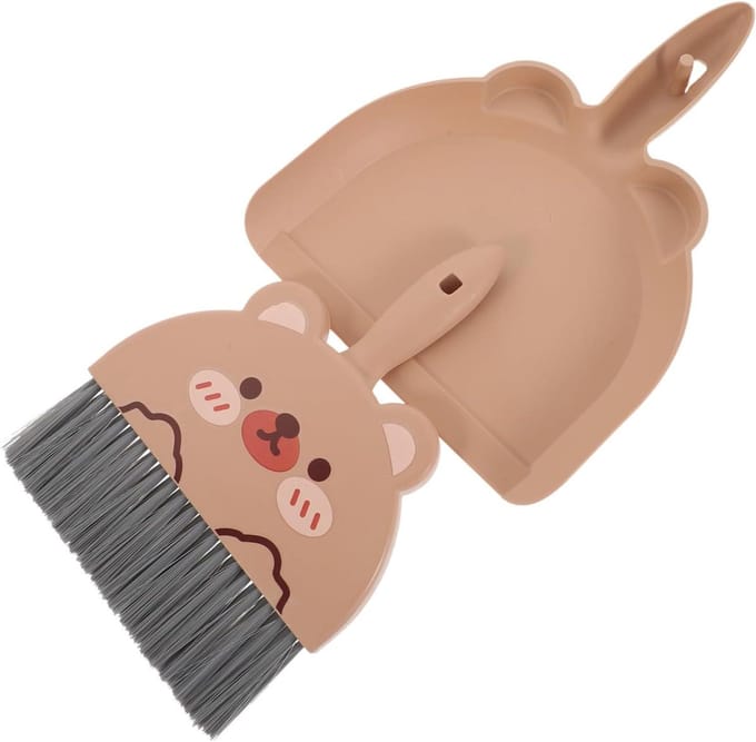 Mini Stoffer Blik - Kleine Schoonmaakset - Bureau Schoonmaken - Geïntegreerde Opvang - 23 cm Lengte - Grijs