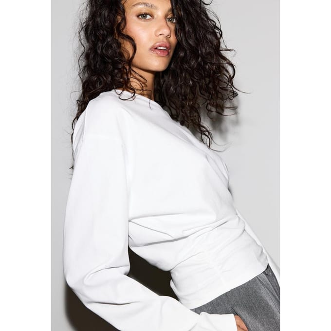 Stradivarius T-shirt met lange mouw en plooi  Wit M