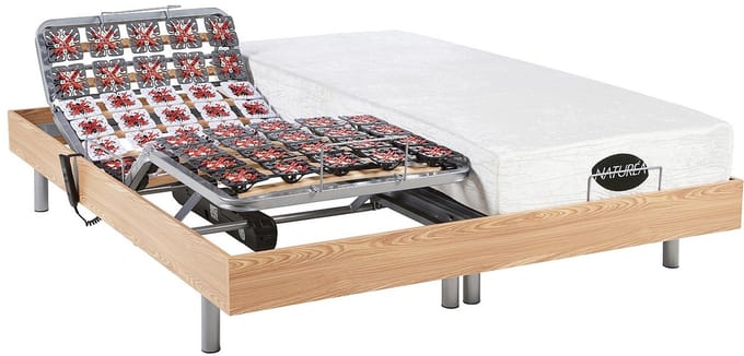 Vente-unique Bed met elektrische lattenbodem hout natuurlijk licht 2 x 80 x 200 cm