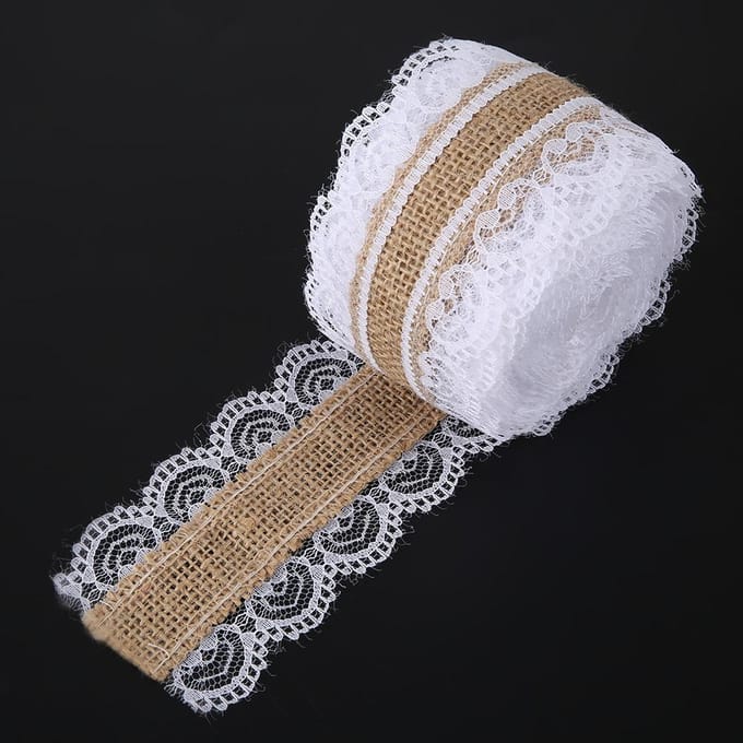 5mrol Natuurlijk Jute Kant Hessian Jute Lint Huis Bruiloft Decoratie white