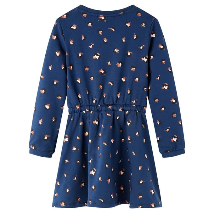 vidaXL - Kinderjurk - met - lange - mouwen - 128 - marineblauw