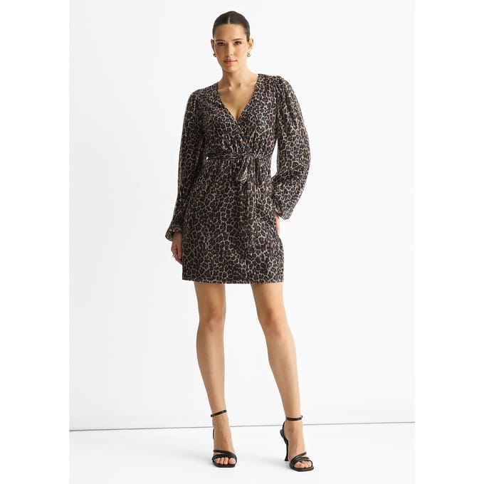Zwarte mini-jurk met elastische taille en dierenprint pailletten