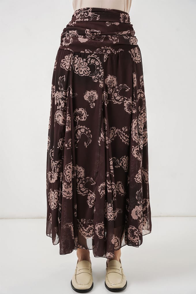 Hoge Taille Paisley Maxi Rok