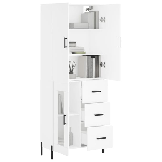 vidaXL - Hoge - kast - 69,5x34x180 - cm - bewerkt - hout - wit