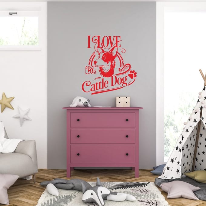 Muursticker - I Love My Cattle Dog - 46,4 x 49,6 - Rood