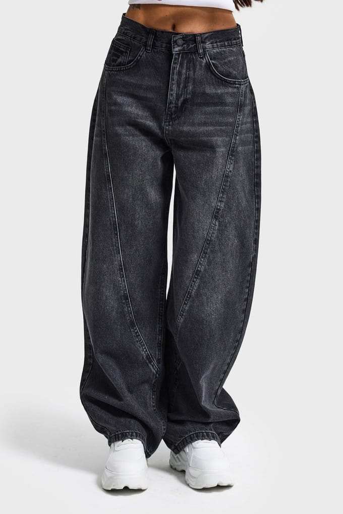 It's Basic - BARREL BALLOON MID RISE JEANS - JET BLACK