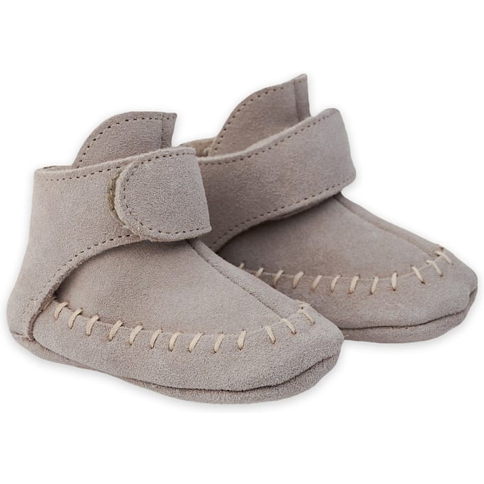 Lodger Walker - Leren Babyschoenen met Antislip - Grijs - Maat 19 - 12cm - Klittenband - Echt Leer - Baby Slofjes Buiten