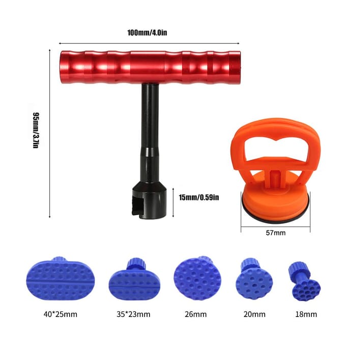 Verveloos Dent Repair Tools Kit 1 Stuks Rode Dent Puller Removal Tool met 10 Stuks Plastic Lijm Tabs en rood