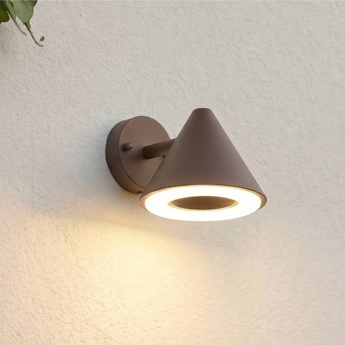 Lindby LED buiten wandlamp Soran, bruin, metaal, IP44
