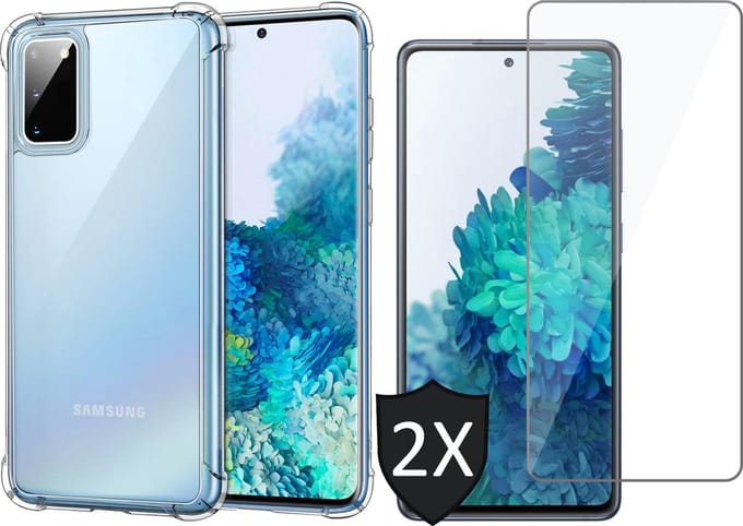 Hoesje geschikt voor Samsung S20 FE - Transparant Case Shock Siliconen + 2x Screenprotector Glas Tempered Glass Screen Protector