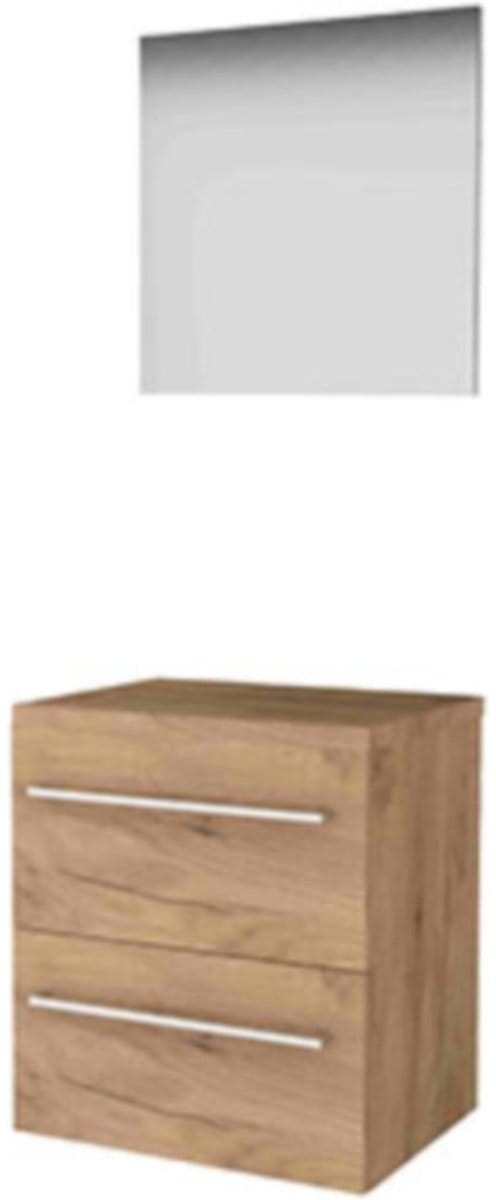 Basic-Line Basic 46 Badkamermeubelset - 60 x 46 cm - Met Grepen - 2 Lades - Wastafelblad - Spiegel - Whisky Oak